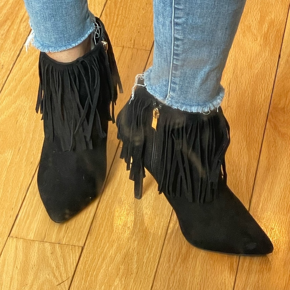 Fringe Black Ankle Boots